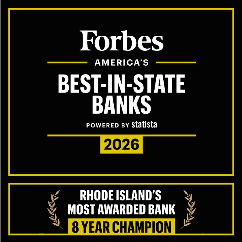 Premio «Forbes: Los mejores bancos de cada estado de EE. UU. 2026», patrocinado por Statista, y «El banco más galardonado de Rhode Island», campeón durante 8 años consecutivos